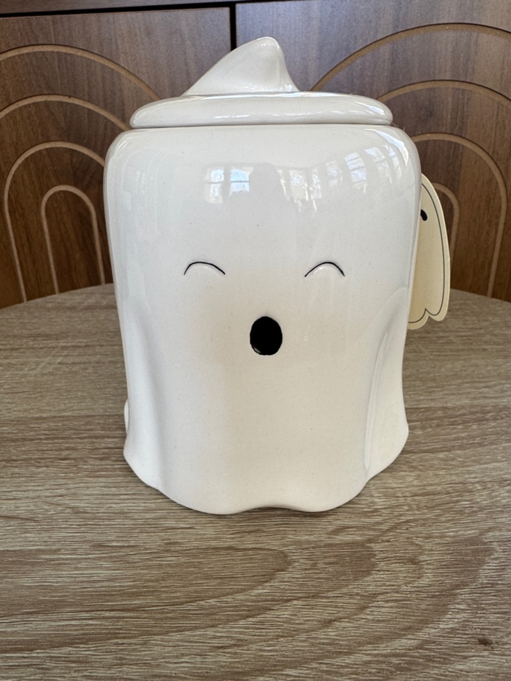 Whimsical Cupboard Ceramic Ghost Jar - Cream White with Black - Halloween